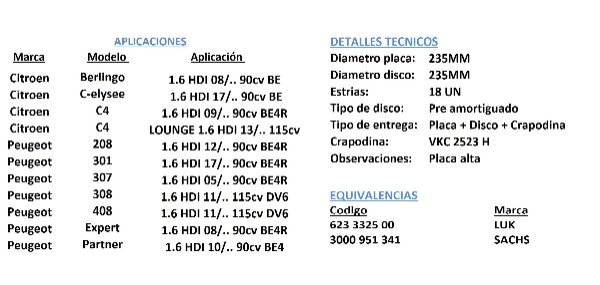 KIT DE EMBRAGUE (CON CRAPODINA)