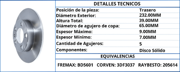 DISCO DE FRENO TRASERO