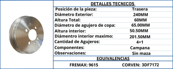 CAMPANA DE FRENO TRASERA