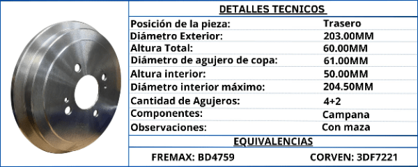 CAMPANA DE FRENO TRASERA