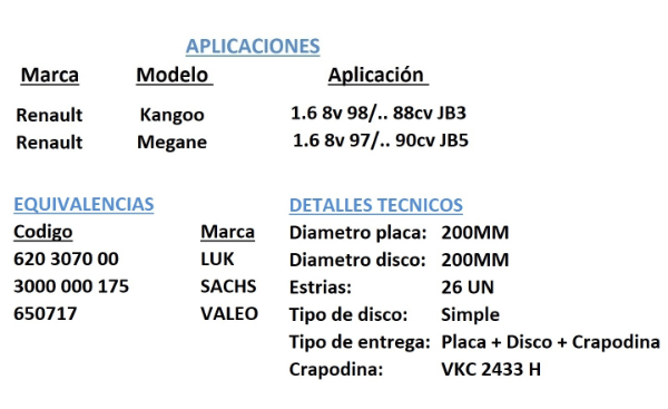 KIT DE EMBRAGUE (CON CRAPODINA)
