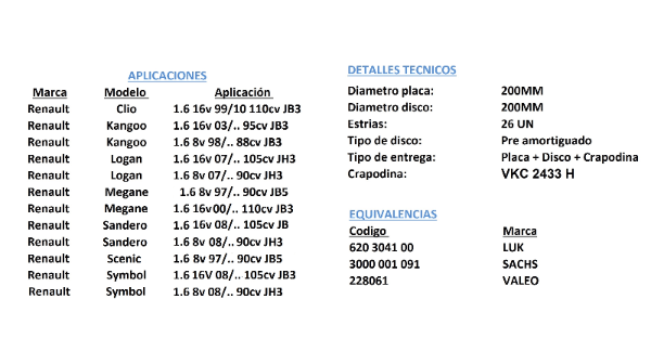 KIT DE EMBRAGUE (CON CRAPODINA)