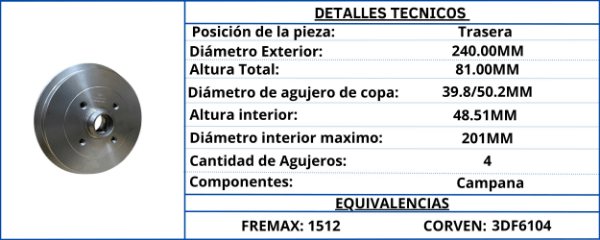 CAMPANA DE FRENO TRASERA
